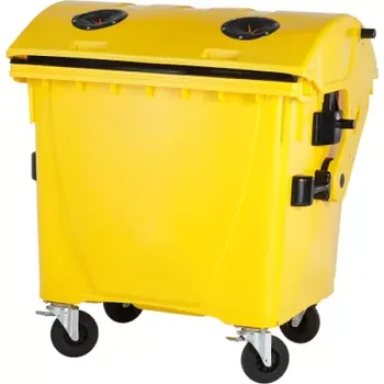 Popelnice PLASTOVÝ KONTEJNER 1100 L NÁDOBA NA ODPAD KULATÉ VÍKO VHOZ VE VÍKU ŽLUTÁ PLAST