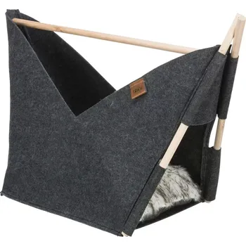 Pelíšek pro kočku TRIXIE Jeskyně ELISE s polštářkem, 63 × 44 × 30 cm, tvar loďka, filc, antracit - DOPRODEJ