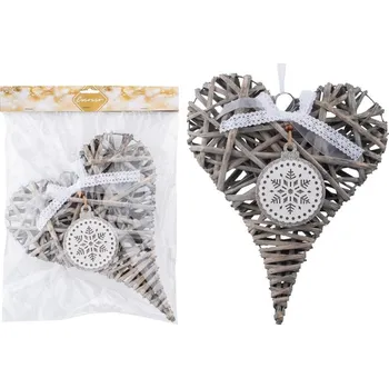 Vánoční dekorace Závěs proutí 240x300mm ván. srdce, šedá, bílá s glitrem 130 gram 136 gram