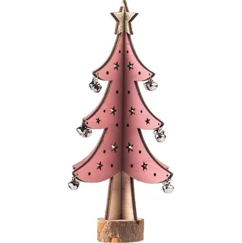 Dřevěný dekorační stromek na postavení s rolničkami 135x240mm, růžová 78 gram