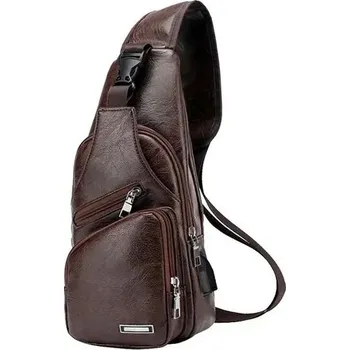 Pánská taška s USB a sluchátkovým otvorem - Tmavě hnědá