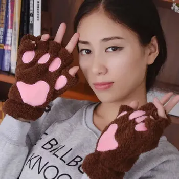 Rukavice Dámské kočičí plyšové rukavice | teplé rukavice | ochrana rukou do zimy | 1pár - Kávová