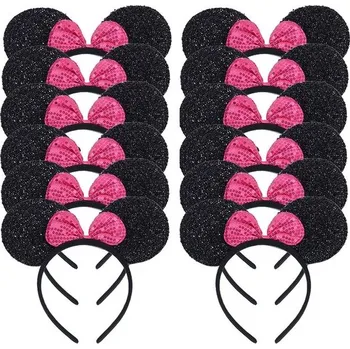 Čelenka Dětská čelenka s ušima myšky | černá čelenka, dětské vlasové doplňky - 12 Flitrové růže