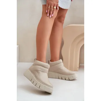 Dámské kozačky Zazoo 60470 Kožené boty zateplené vlnou na platformě Barva: Béžová, Velikost: 40