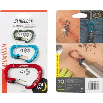 Nite Ize SlideLock Carabiner Aluminum - 3 Pack - #2 Olive, #3 modrá, #4 červená (Nite Ize SlideLock Carabiner Aluminum - 3 Pack - #2 Olive, #3 modrá, #4 červená)