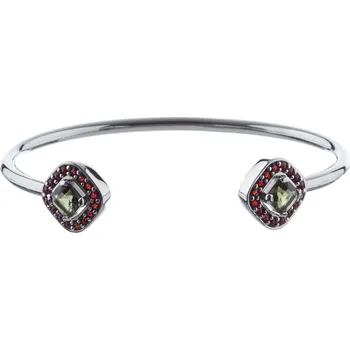 Náramek Stříbrný náramek s českým granátem a vltavínem, rhodiovaný - čtverec