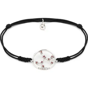 Náramek Stříbrný náramek Shamballa s českým granátem, rhodiovaný - zvěrokruh, střelec