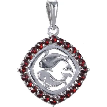 Přívěsek Stříbrný přívěsek s českým granátem, rhodiovaný - zvěrokruh, ryby
