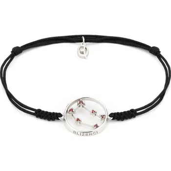 Náramek Stříbrný náramek Shamballa s českým granátem, rhodiovaný - zvěrokruh, blíženci