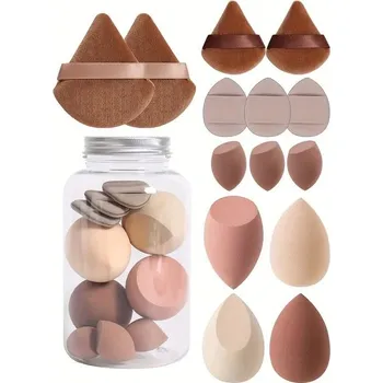 Make-up 14dílná sada houbiček na make-up bez latexu | kosmetické houbičky, aplikátory na make-up 14 ks - hnědý