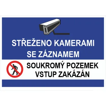 TABULE bezpečnostní - Střeženo kamerami se záznamem soukromý pozemek 08874 A5