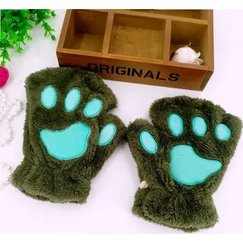 Rukavice Dámské kočičí plyšové rukavice | teplé rukavice | ochrana rukou do zimy | 1pár - Zelená