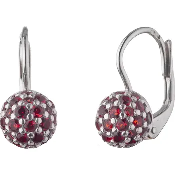 Náušnice Stříbrné náušnice s českým granátem, rhodiované - koule Zapínání: klapka