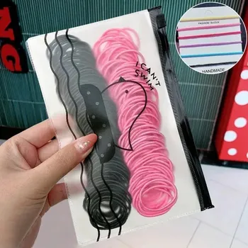 Gumičky do vlasů barevné dětské | Vlasové doplňky 100 ks - černá růžová