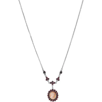 Náhrdelník Stříbrný náhrdelník s českým granátem a kamejí, rhodiovaný - ovál