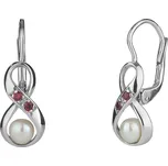 Stříbrné náušnice s českým granátem a perlou, rhodiované - nekonečno Zapínání: puzeta