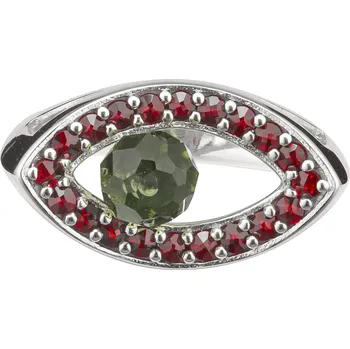 Prsten Stříbrný prsten s českým granátem a vltavínem, rhodiovaný - špička Velikost: 60