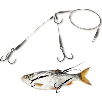 Rybářský háček QUANTUM Mr. Pike Float Rig Leader Camo Size 1 + 2xGr. 4 50 cm 14 kg 4271006