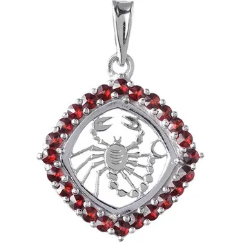 Přívěsek Stříbrný přívěsek s českým granátem, rhodiovaný - zvěrokruh, štír