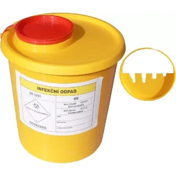 Odpadkový koš NÁDOBA NA MEDICINÁLNÍ ODPAD 1,5 L VČETNĚ UZÁVĚRU 150 x 143/115 MM (70KS/KARTON)