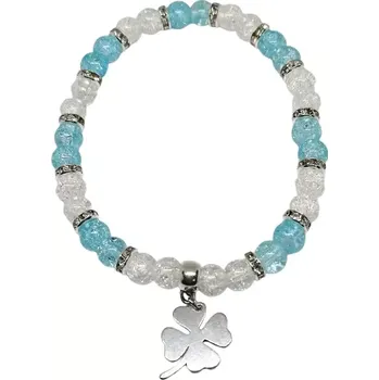 Náramek Luxusní náramek z pukaného křišťálu a čtyřlístku z oceli