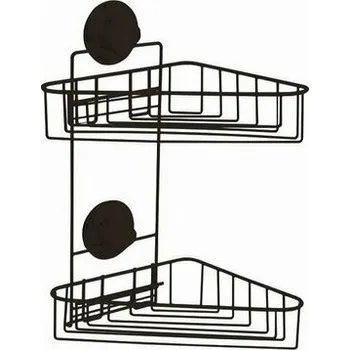 Dvojitá rohová polička do koupelny Compactor Bestlock Black - bez vrtání, nosnost až 12 kg, černá