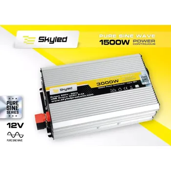 Měnič napětí Měnič SKYLED 1500W s USB, plný sinus, DC12V, AC220V-240V s externím panelem