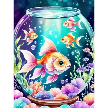 Diamantové malování Diamantové malování/Huacan - Rybky v barevném akvárku