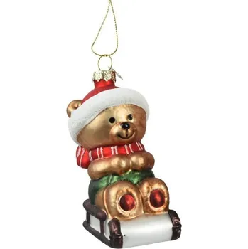 Vánoční ozdoba Vánoční skleněná ozdoba medvídek 1ks, 6,1x5x9,7 cm - Na saních