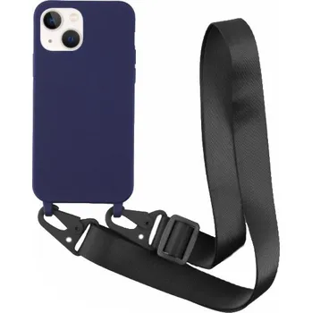 Pouzdro na mobilní telefon Matný kryt s nastavitelným popruhem pro iPhone 13 - tmavě modrý
