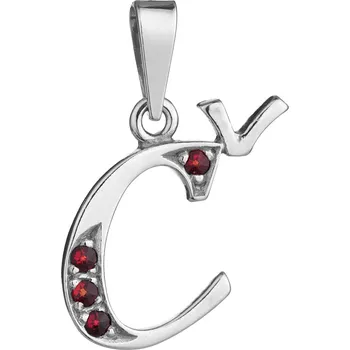Přívěsek Stříbrný přívěsek s českým granátem, rhodiovaný - písmeno Č