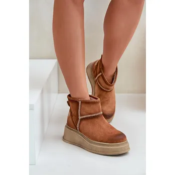 Dámská zimní obuv Kožené Semišové Sněhule Boty Na Platformě A Klínu Maciejka 06769-29 Barva: Béžová, Velikost: 39