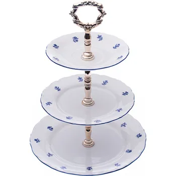 Talíř Thun Rulak Zettlitz Etažérka trojdílná, Ophelia modrá házenka, porcelán Thun RZ