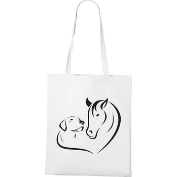 Plátěná taška Srdce kůň a pes, Barva Bílá, Velikost 40×45 cm, Canvas Nákupní taška Bezvatriko.cz 0881