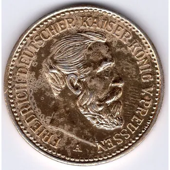 Sběratelství 36 - NĚMECKO. Friedrich II. 20 Mark 1888. Kopie, eloxovaný hliník.