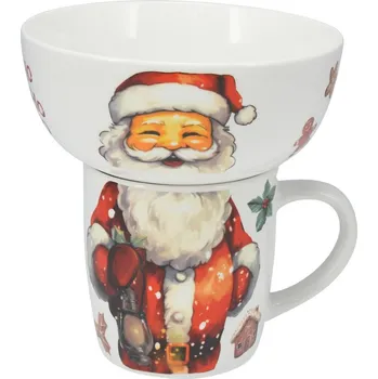 Talíř Snídaňová sada Santa, 2 ks, porcelán, červená
