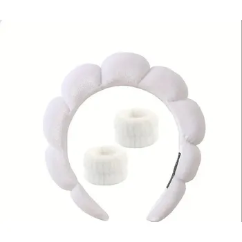 Čelenka Retro látková čelenka na make-up | vlasový doplněk, čelenka pro ženy - pleuche-bílá-350852