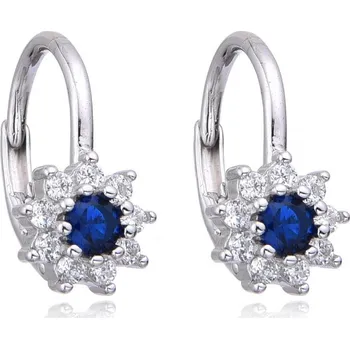 Náušnice JKB Jewel Stříbrné náušnice kytičky s tmavě modrým kamenem