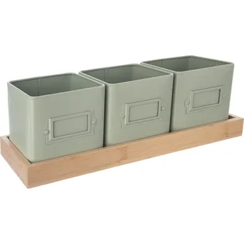Biokrb Orion Plechové květináče s podtáckem Greenish, 37 x 13,5 x 12 cm, zelená