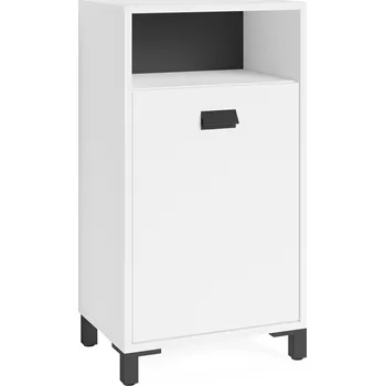 Koupelnový nábytek byLIVING WELLNESS koupelnová boční skříňka z bílého melaminu, černá kovová úchytka / Koupelnová skříňka s jednou otevřenou přihrádkou a jedněmi dvířky / š 42, v 77,5, hl 31 cm | WELLNESS