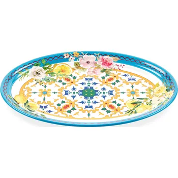 Talíř Guzzini, Oválný talíř Flowers & Lemon 35,5 cm světle modro-žlutý - Formadore