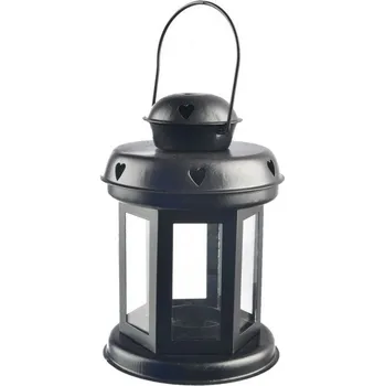 Svícen InDecor Plechová lucerna Heartbeat černá, 10 x 10 x 20 cm