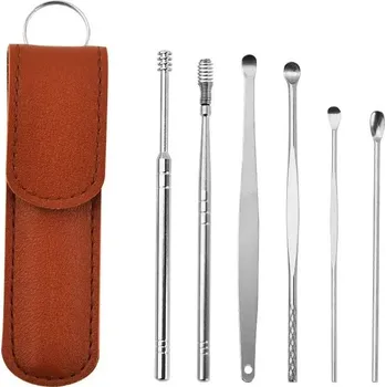Čistič uší Sada nerezových nástrojů pro čištění uší - hnědý