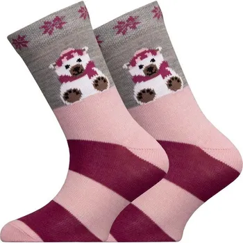 Dětské merino ponožky s medvědem 34-36 růžové