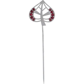 Brož Stříbrná jehlice s českým granátem, rhodiovaná - lipový list