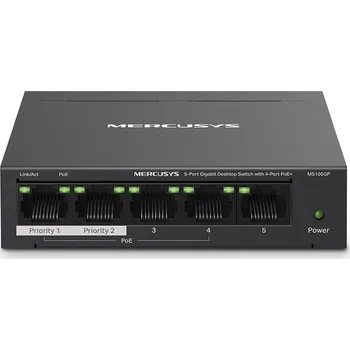 Switch MERCUSYS switch MS105GP (5xGbE,4xPoE+,65W,fanless)