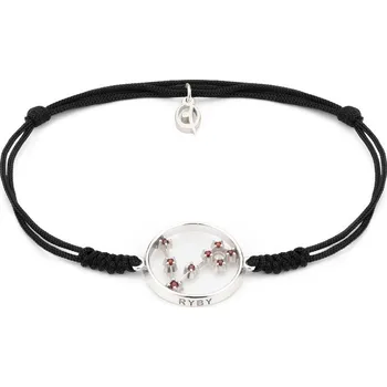 Náramek Granát Turnov Stříbrný náramek Shamballa s českým granátem, rhodiovaný - zvěrokruh, ryby