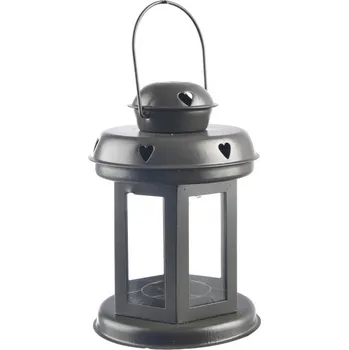 Lucerna InDecor Plechová lucerna Heartbeat šedá, 10 x 10 x 20 cm