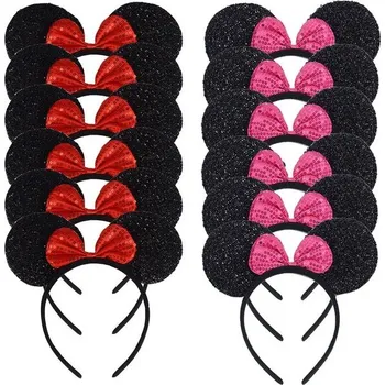 Čelenka Dětská čelenka s ušima myšky | černá čelenka, dětské vlasové doplňky - Černý flitr RedRose