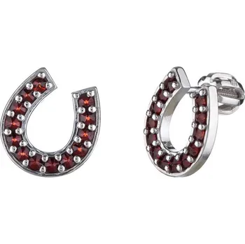 Náušnice Stříbrné náušnice s českým granátem, rhodiované - podkova Zapínání: klapka